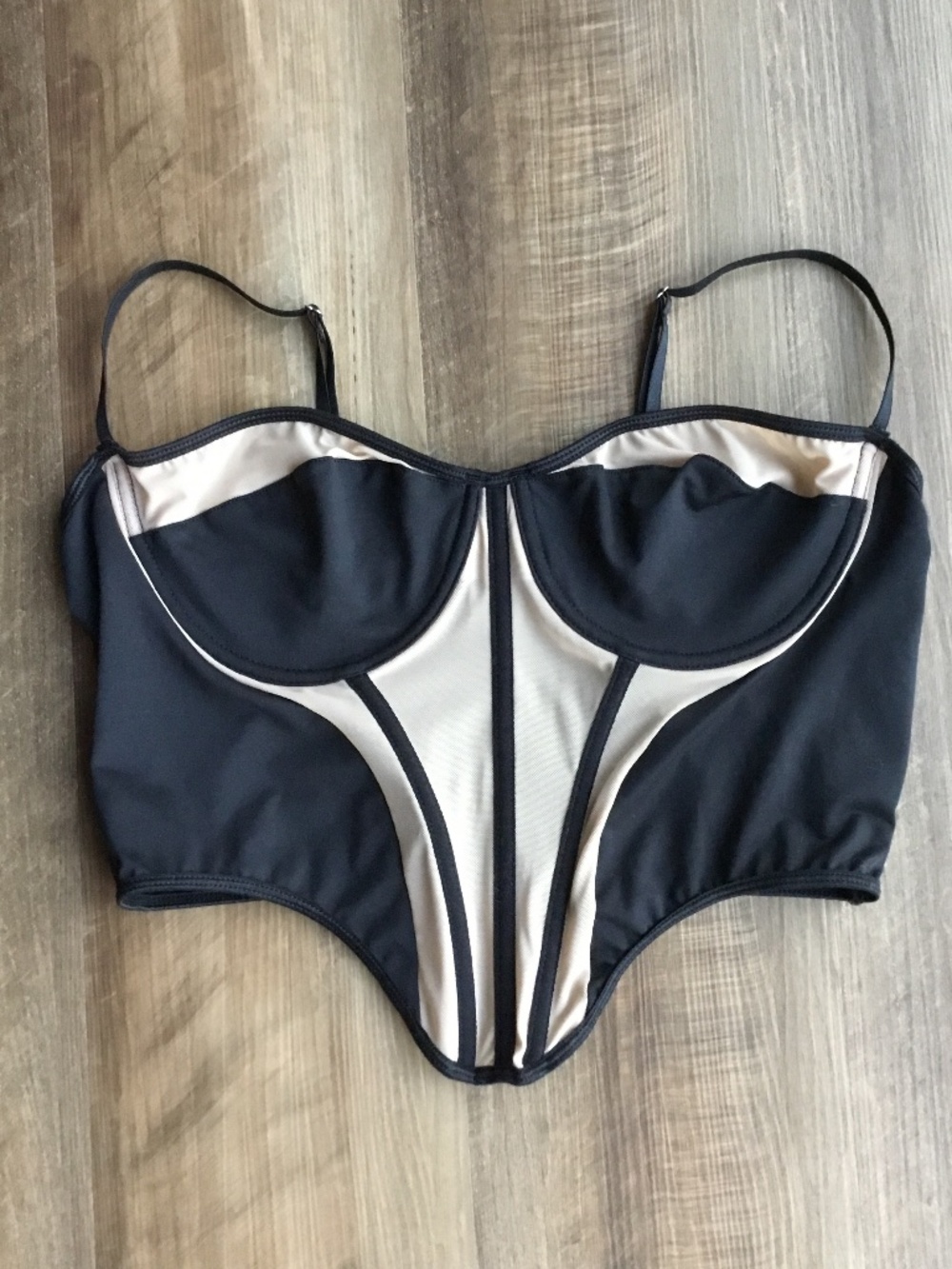 Shein Curve Black & Nude Mesh Sheer Corset Top